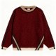 Burgundy Textured Knit Sweater with Contrast Stripes