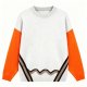White Crew Neck Sweater with Orange Sleeves and Wave Pattern
