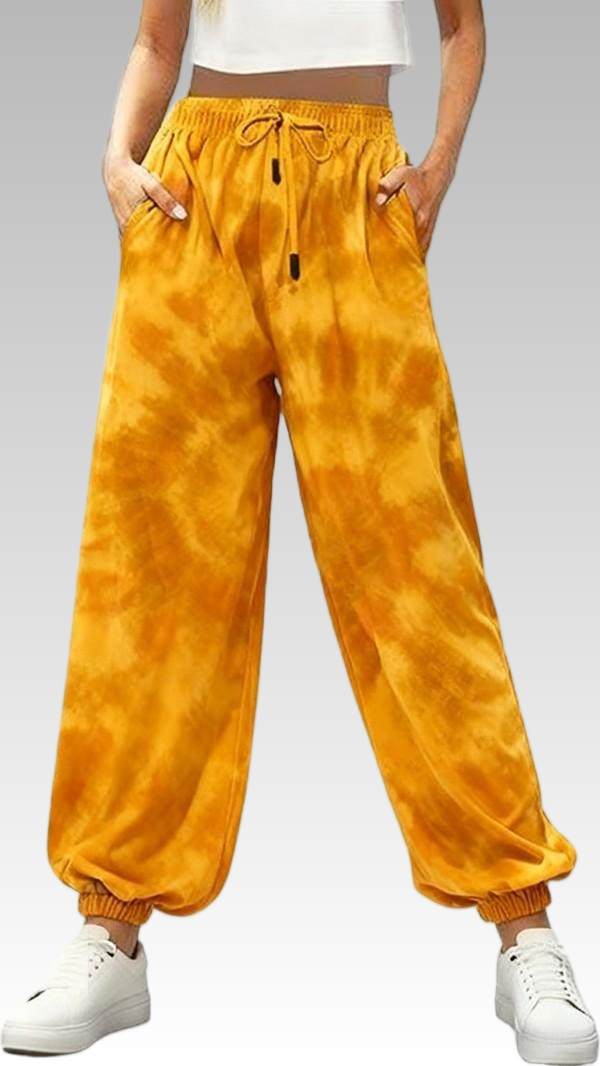 Women’s Mustard Yellow Tie-Dye Loose Jogger Pants