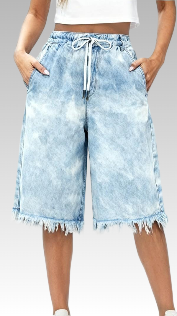 Women’s Tie-Dye Bleached Denim Wide-Leg Shorts