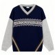 Navy V-Neck Sweater with Ethnic Pattern Detail
