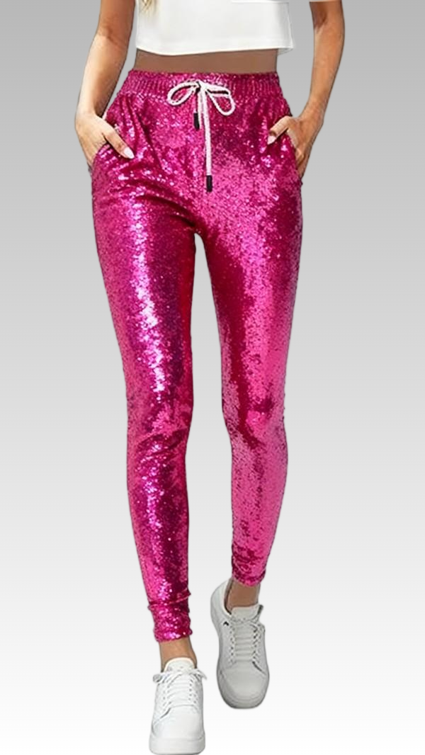 Women’s Hot Pink Sequin Slim-Fit Jogger Pants
