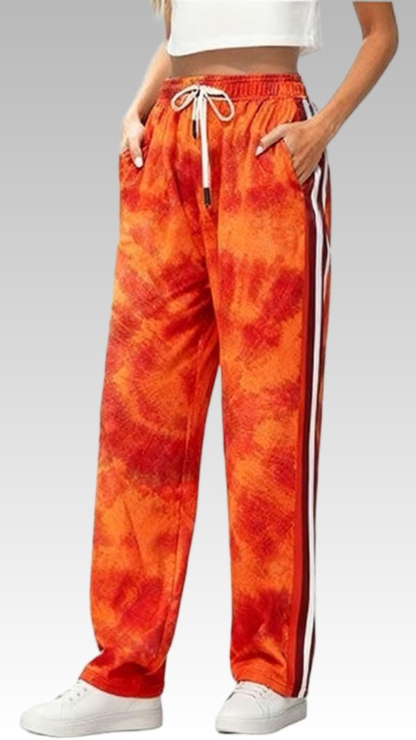 Women’s Orange Tie-Dye Side-Stripe Track Pants