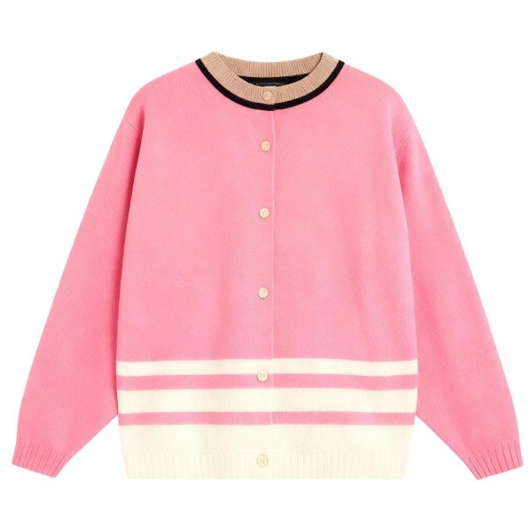 Pink & Cream Contrast Stripe Cardigan