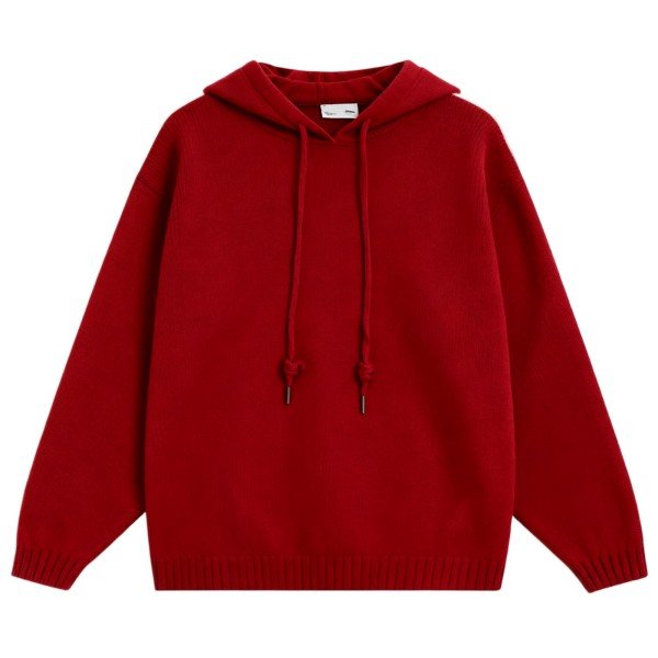Deep Red Hooded Knit Sweater