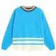 Light Blue Crew Neck Sweater with Horizontal Stripes