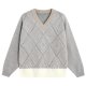 Grey Argyle V-Neck Knit Sweater