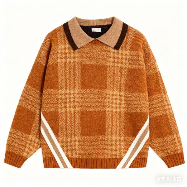 Tan Plaid Collared Sweater