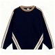 Navy Crew Neck Sweater with Contrast Stripes