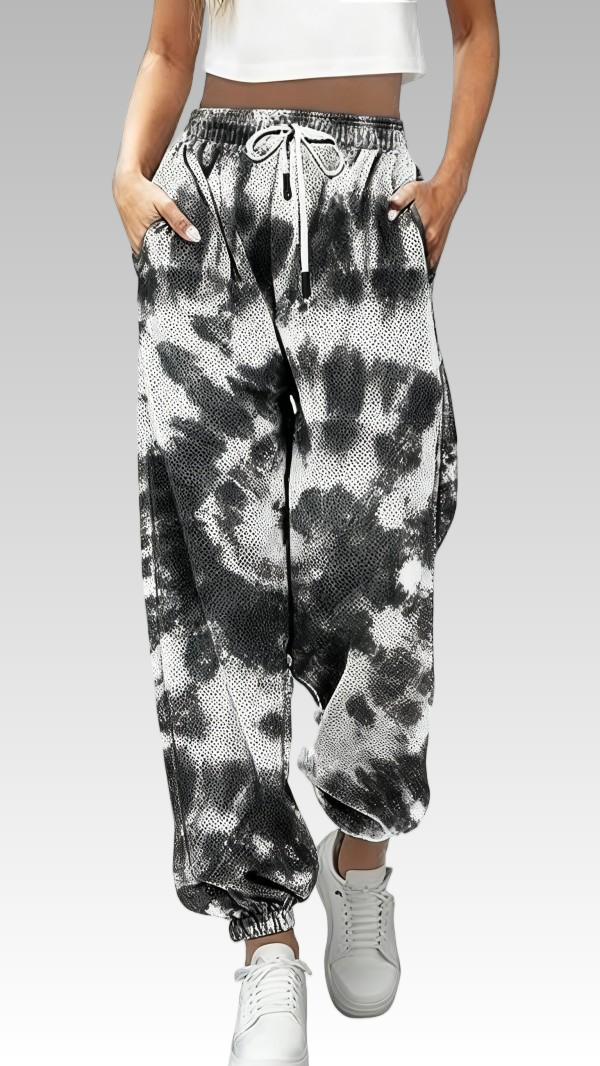Women’s Black & White Tie-Dye Baggy Jogger Pants