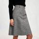 Grey Houndstooth Button-Front Flared Skirt