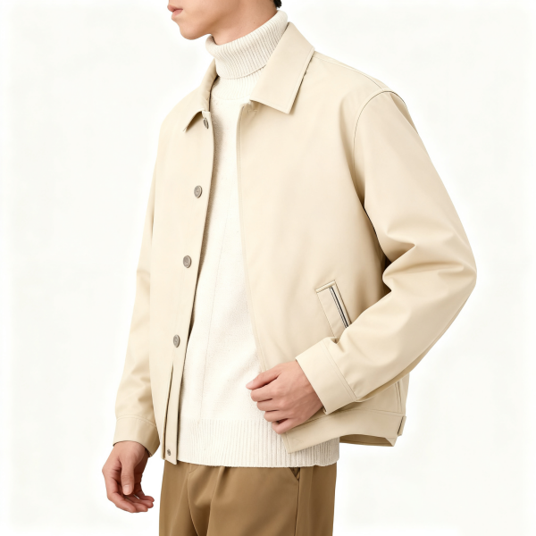 Beige Faux Leather Overshirt Jacket