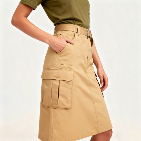 Beige Utility Cargo Skirt with Belt