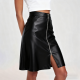 Black Faux Leather Zipper-Detail Flared Skirt