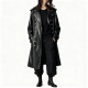 Black Faux Leather Military-Style Trench Coat