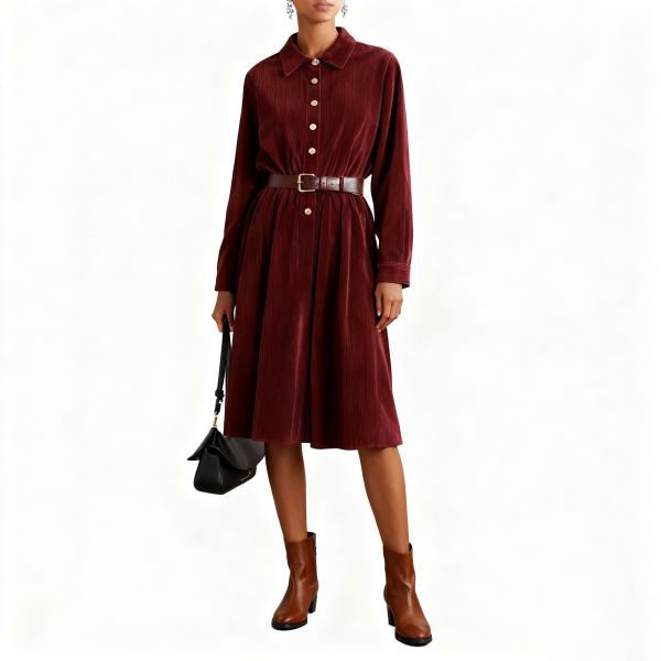 Burgundy Corduroy Shirt Dress