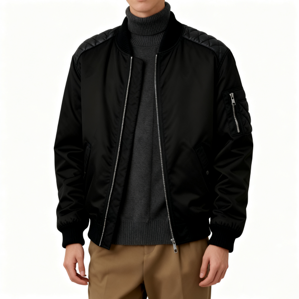 Black Quilted Bomber Jacket