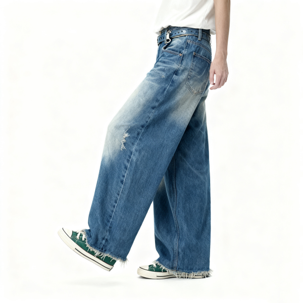 Light Wash Distressed Wide-Leg Jeans