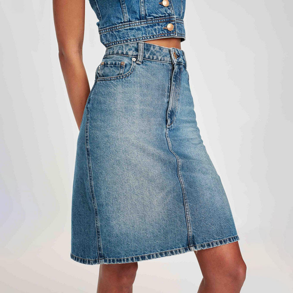 Light Wash Denim A-Line Skirt