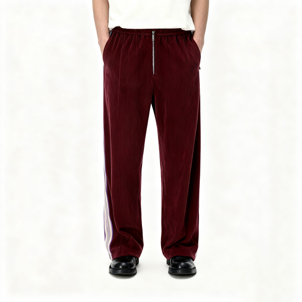 Burgundy Corduroy Striped Side Pants
