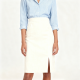 Ivory High-Waisted Slit Pencil Skirt