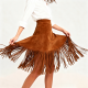 Brown Suede Fringe Flared Skirt